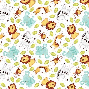 Sweet  Safari by Victoria Hutto for StudioE Fabrics 7240 016 Multi Tossed Animals 