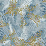Chickadee Cheer By Hoffman Fabric HV7175 D007G Dusty Blue & Gold Metallic.