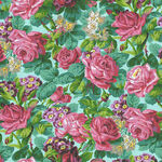 Cottage Garden by Snow Leopard Des. Philip Jacobs PWSL137.Aqua. Rose & Primulas.